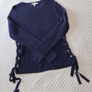 Michael Kors Dark Blue Sweater with Lace-Up Sides
